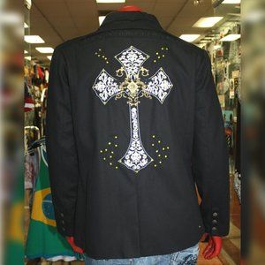Men's Kanji Black Cross Casual Blazer